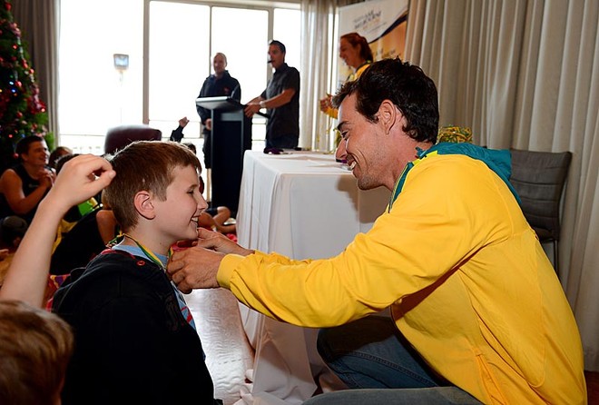 Olympic Gold medal sailor, Matthew Belcher (AUS)speaks with kids today at Royal Melbourne Yacht Squadron Sunday Dec 2nd /St Kilda, Victoria as part of the Oceanic Leg of the ISAF Sailing World Cup 2012 at Sandringham Yacht Club © Jeff Crow/ Sport the Library http://www.sportlibrary.com.au
